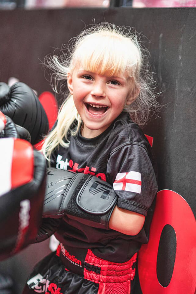 A Junior Kickboxing member at Fight Station